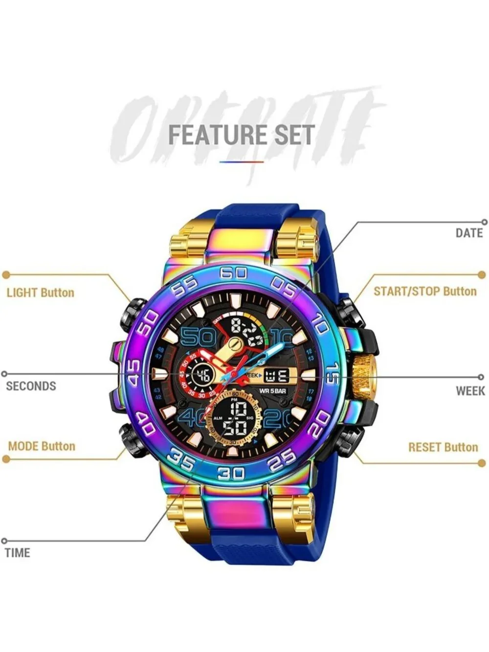 Men's Multi Color Analog Waterproof Sports Outdoor Military LED Digital Watch
